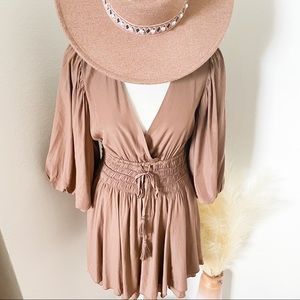 Flowy Wrap Puff Sleeve Dress